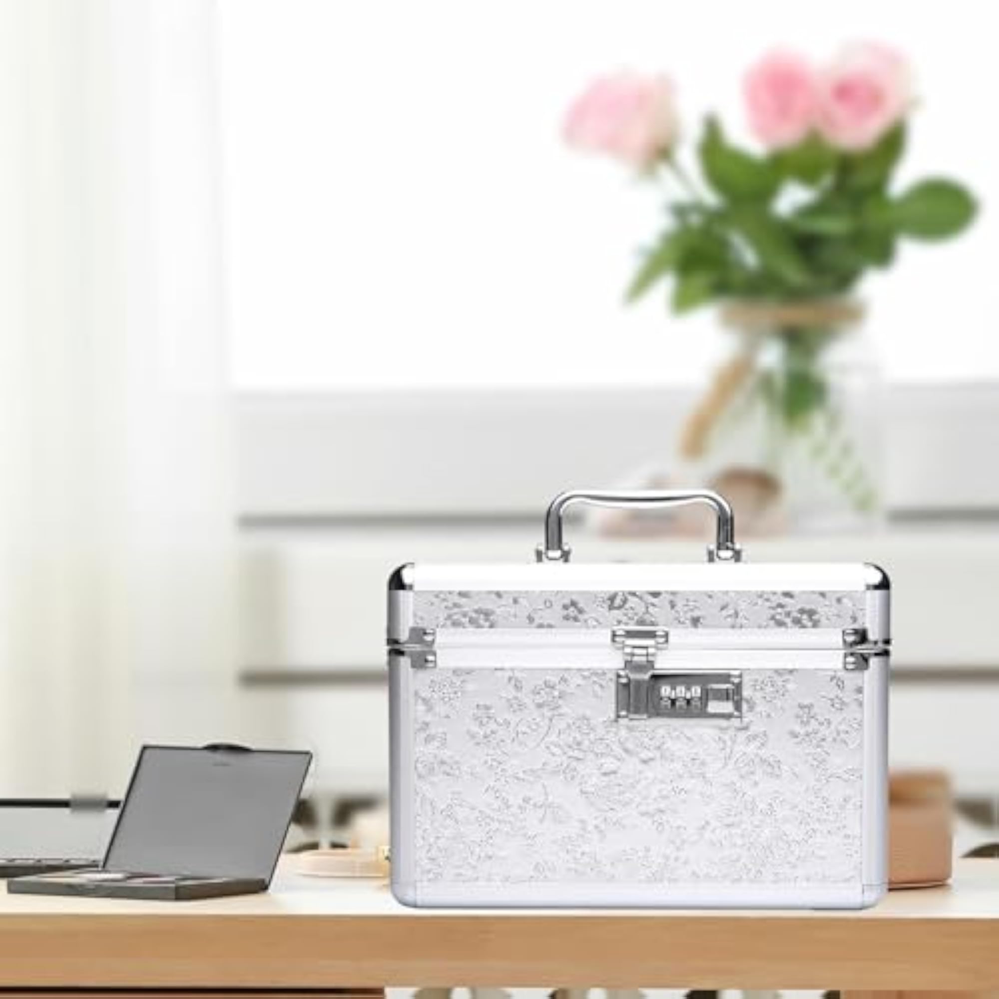 Portable Vanity Case with Tray and Mirror for Accessories